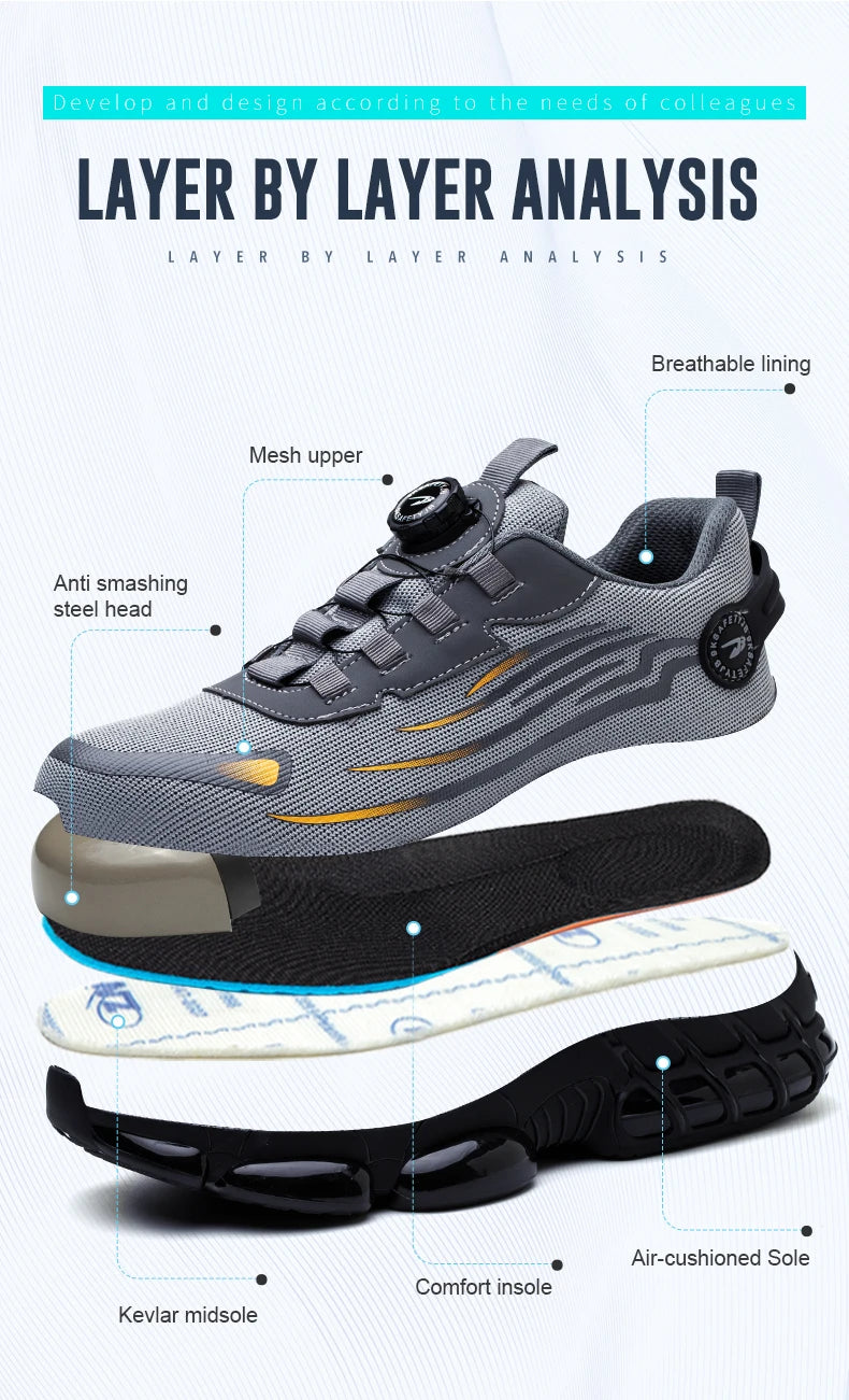 Men’s Rotating Button Safety Shoes – Anti-Smash & Anti-Puncture